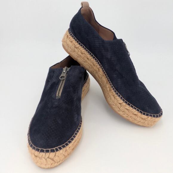 Navy Leather Espadrilles Slip On Shoes Eric Michael Serena Womens EU 38 Zippered - Picture 7 of 10